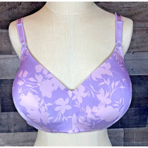 Torrid Curve Plus Size Purple Floral bra 360 Back Smoothing Wireless Lined 44C - Picture 1 of 12